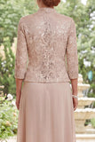 A Line Long Champagne Mother of the Bride Dress with Jacket