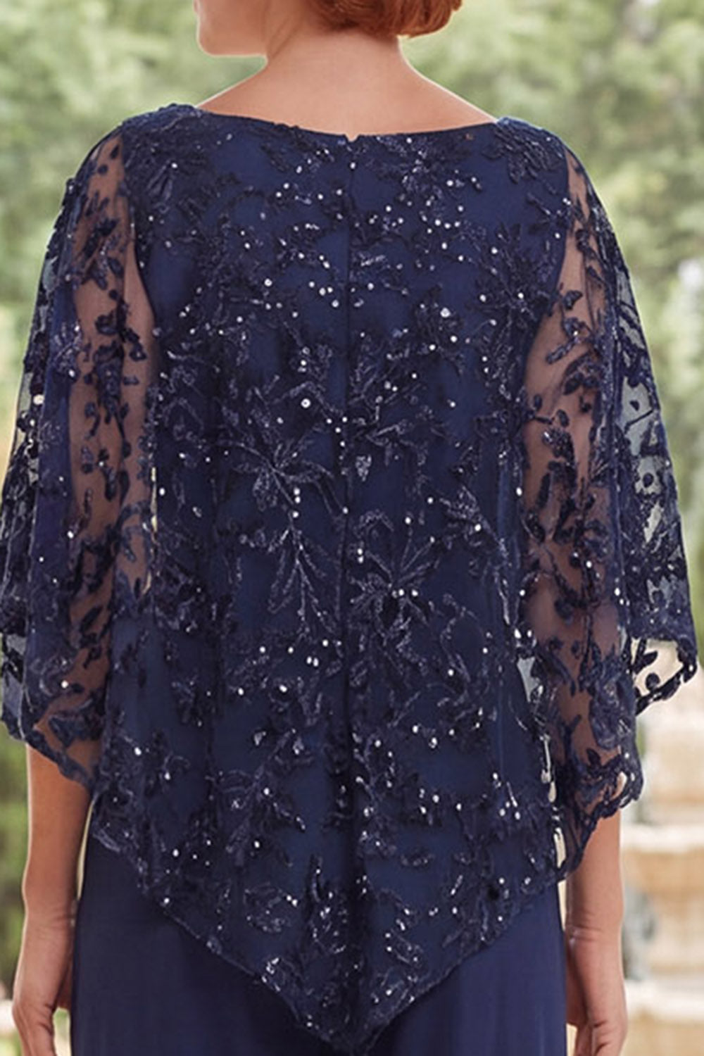 Beaded Long Sparkly Navy Mother of the Bride Jumpsuits with Cape