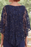 Beaded Long Sparkly Navy Mother of the Bride Jumpsuits with Cape