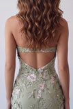 Sage Green Floral Tight Short Corset Halter Homecoming Dress