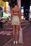 Sage Green Floral Tight Short Corset Halter Homecoming Dress