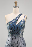 Sparkly Navy Tight Short Beaded Floral Keyhole Homecoming Dress