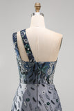 Sparkly Navy Tight Short Beaded Floral Keyhole Homecoming Dress