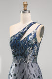 Sparkly Navy Tight Short Beaded Floral Keyhole Homecoming Dress