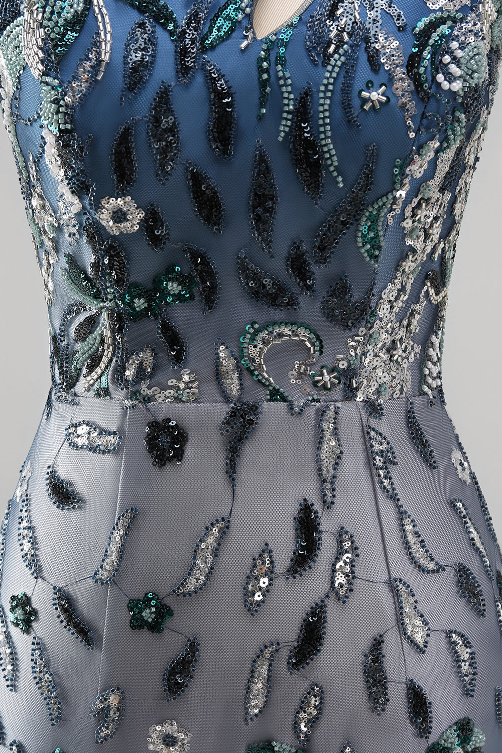 Sparkly Navy Tight Short Beaded Floral Keyhole Homecoming Dress