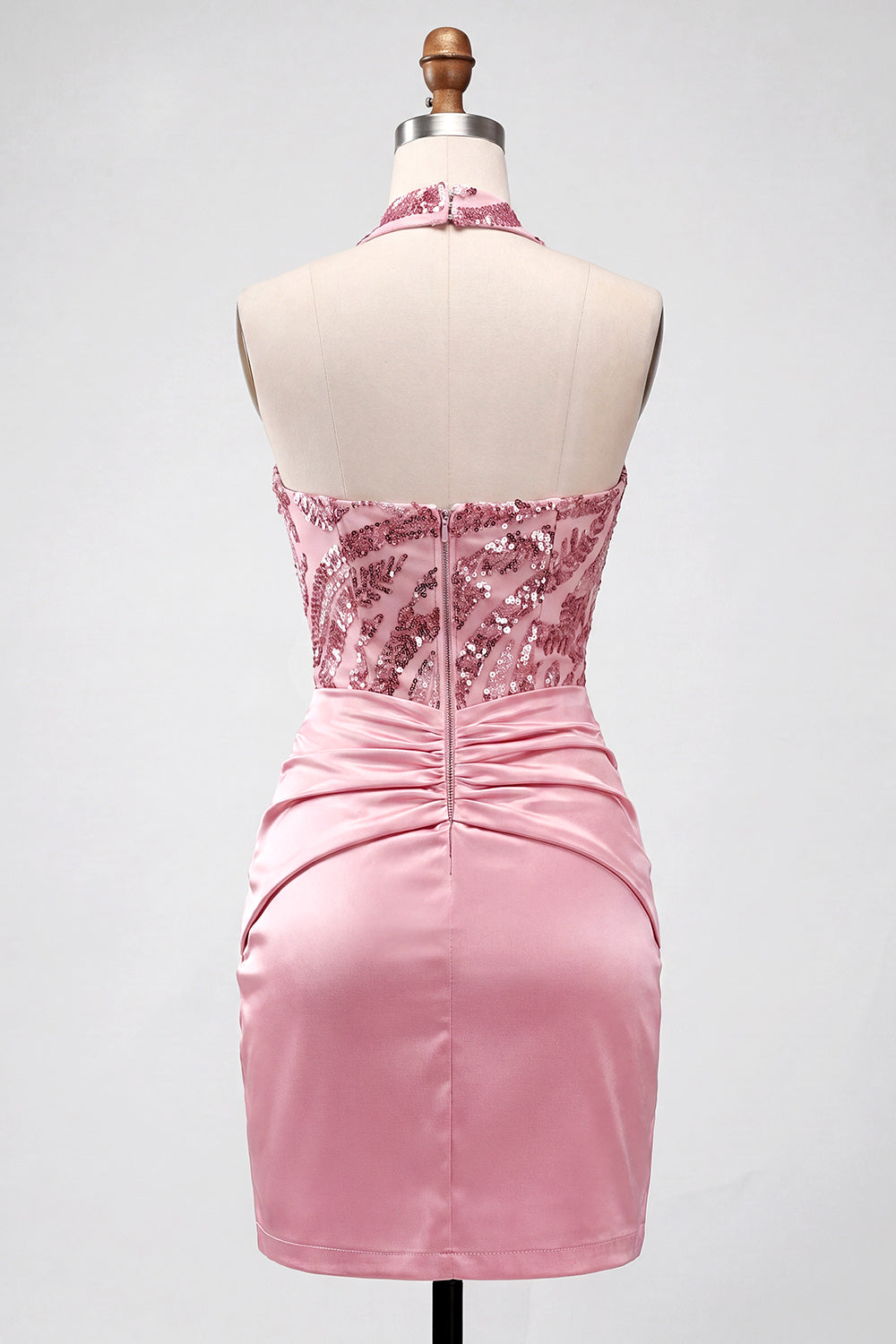 Sparkly Pink Tight Short Strapless Sequin Ruched Homecoming Dress