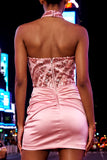 Sparkly Pink Tight Short Strapless Sequin Ruched Homecoming Dress