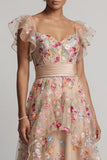 Floral Champagne High Low Corset A Line Mother of the Bride Dress with Ruffles