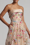 Ruffled Floral Champagne Long Corset A Line Mother of the Bride Dress with Pockets