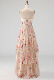 Basque Waist Floral Champagne High Low Corset Mother of the Bride Dress with Ruffles