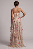 Basque Waist Floral Champagne High Low Corset Mother of the Bride Dress with Ruffles
