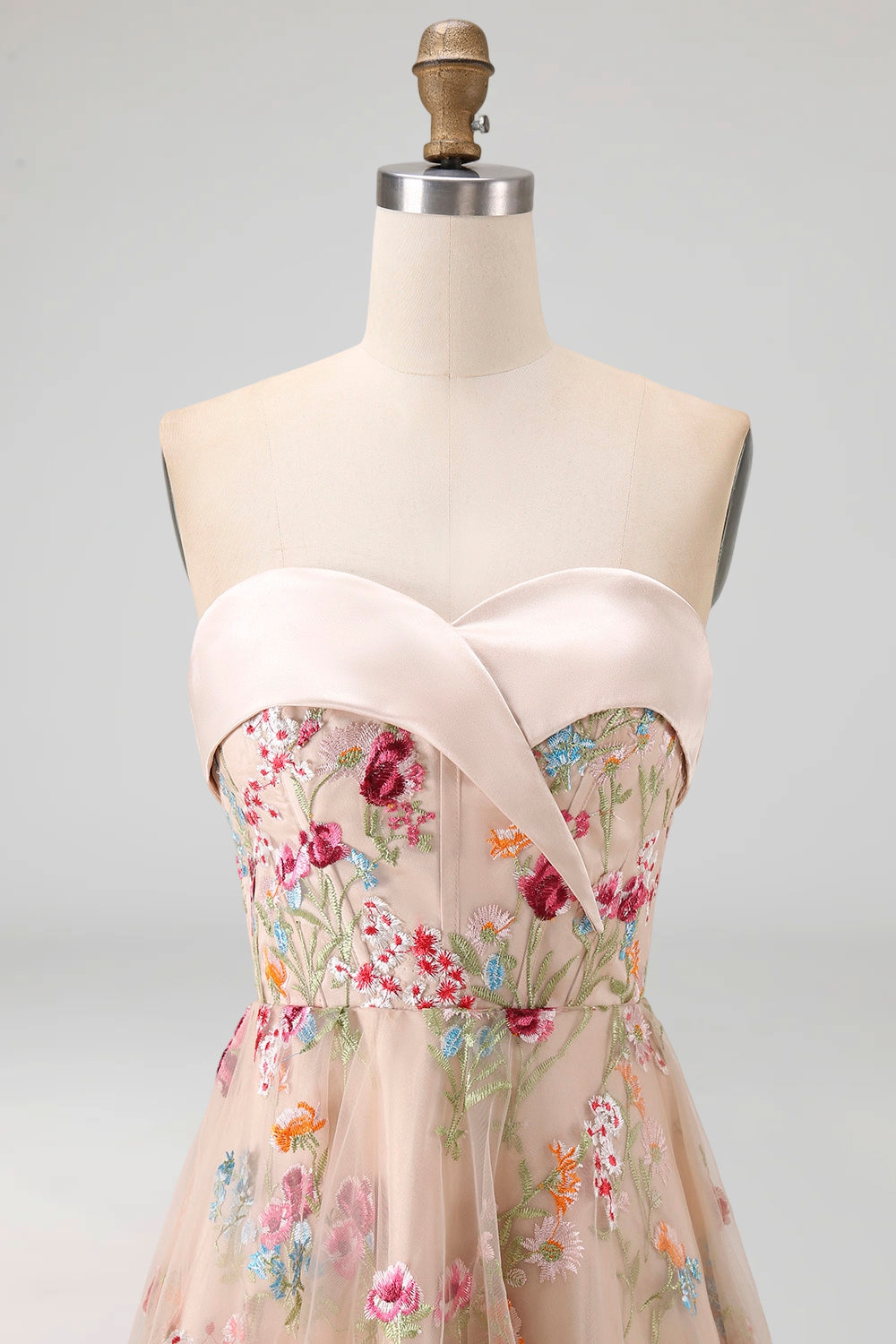Basque Waist Floral Champagne High Low Corset Mother of the Bride Dress with Ruffles
