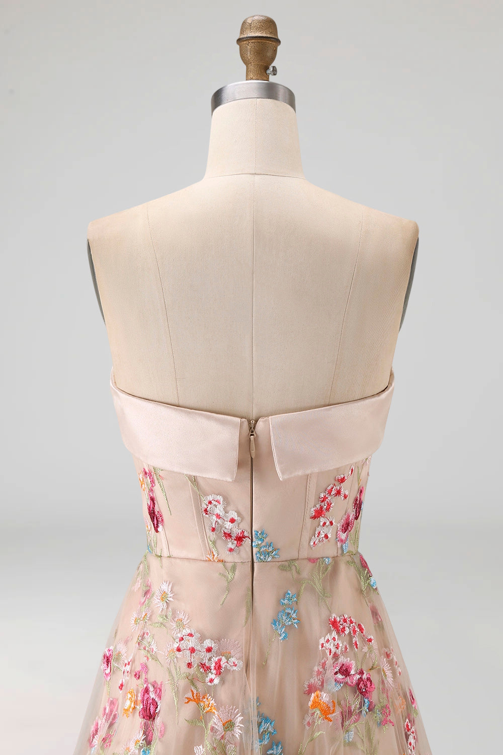 Basque Waist Floral Champagne High Low Corset Mother of the Bride Dress with Ruffles