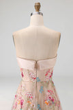 Basque Waist Floral Champagne High Low Corset Mother of the Bride Dress with Ruffles