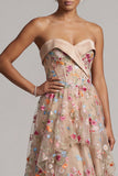 Basque Waist Floral Champagne High Low Corset Mother of the Bride Dress with Ruffles