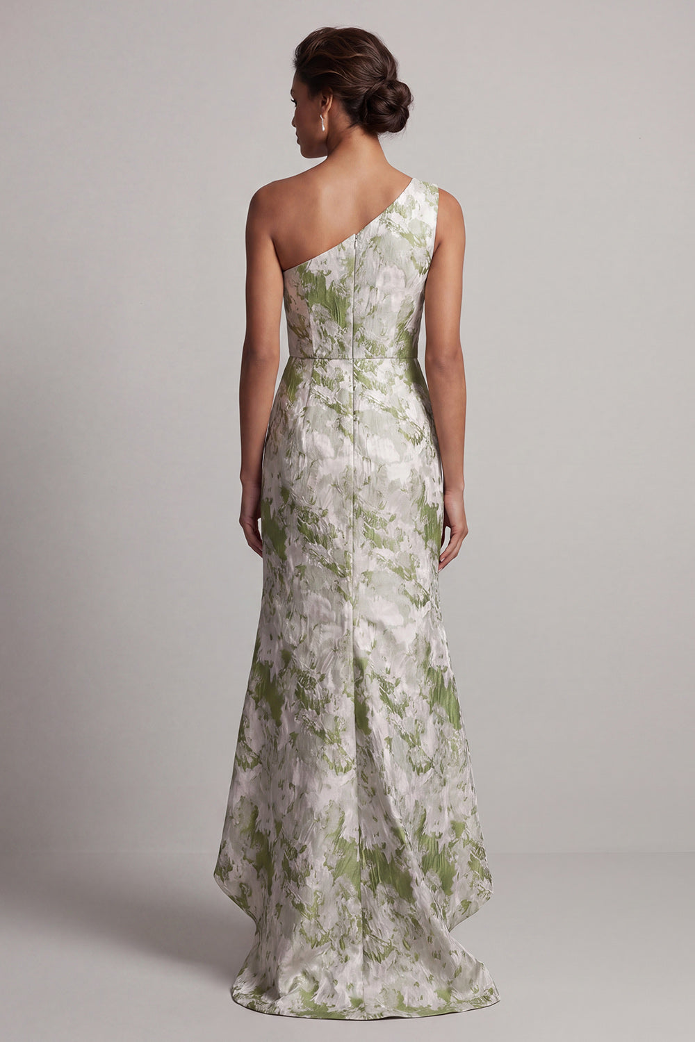 One Shoulder Long Mermaid Light Green Floral Mother of the Bride Dress