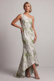 One Shoulder Long Mermaid Light Green Floral Mother of the Bride Dress