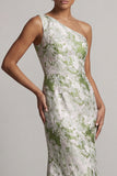 One Shoulder Long Mermaid Light Green Floral Mother of the Bride Dress