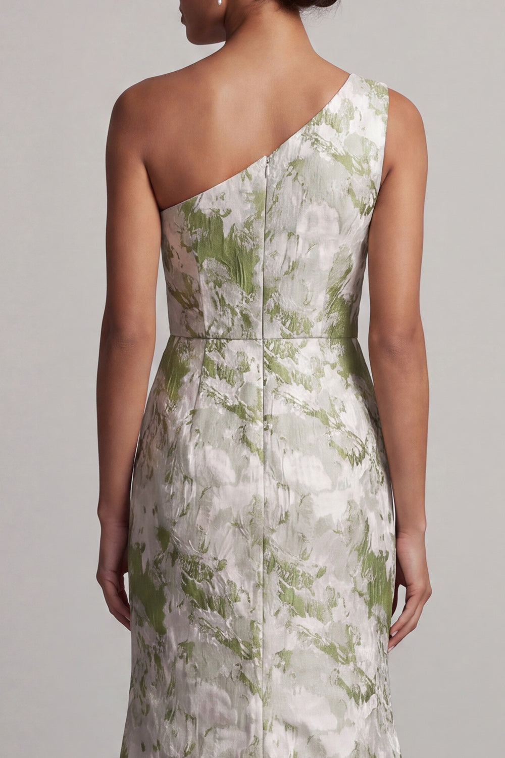 One Shoulder Long Mermaid Light Green Floral Mother of the Bride Dress