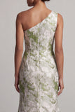 One Shoulder Long Mermaid Light Green Floral Mother of the Bride Dress