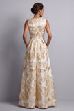 Champagne Boat Neck Jacquard Mother of the Bride Jumpsuits with Pockets
