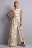 Champagne Boat Neck Jacquard Mother of the Bride Jumpsuits with Pockets