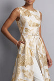 Champagne Boat Neck Jacquard Mother of the Bride Jumpsuits with Pockets