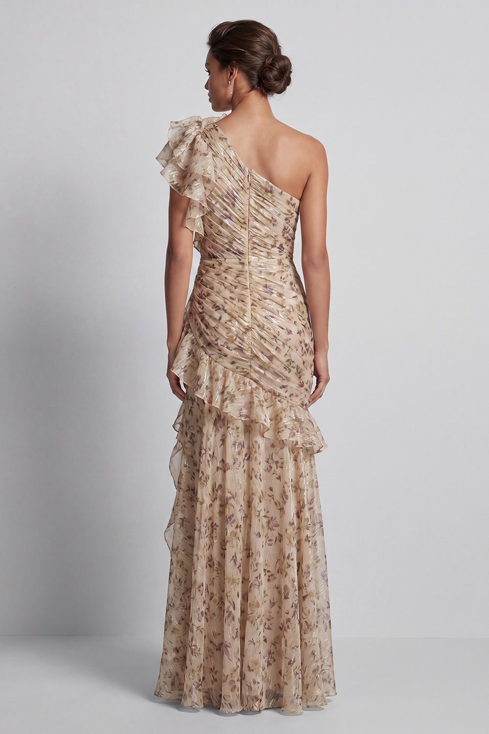 Champagne Long Floral Mermaid Ruffled Mother of the Bride Dress with Slit