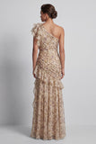 Champagne Long Floral Mermaid Ruffled Mother of the Bride Dress with Slit