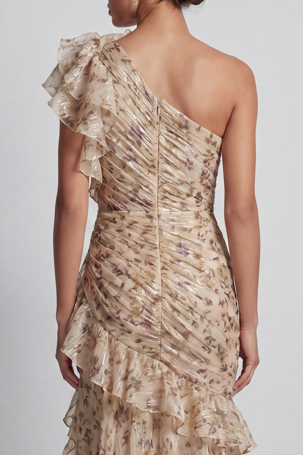 Champagne Long Floral Mermaid Ruffled Mother of the Bride Dress with Slit