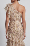 Champagne Long Floral Mermaid Ruffled Mother of the Bride Dress with Slit