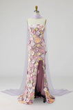 Floral Light Purple Long Mermaid Strapless Mother of the Bride Dress with Slit