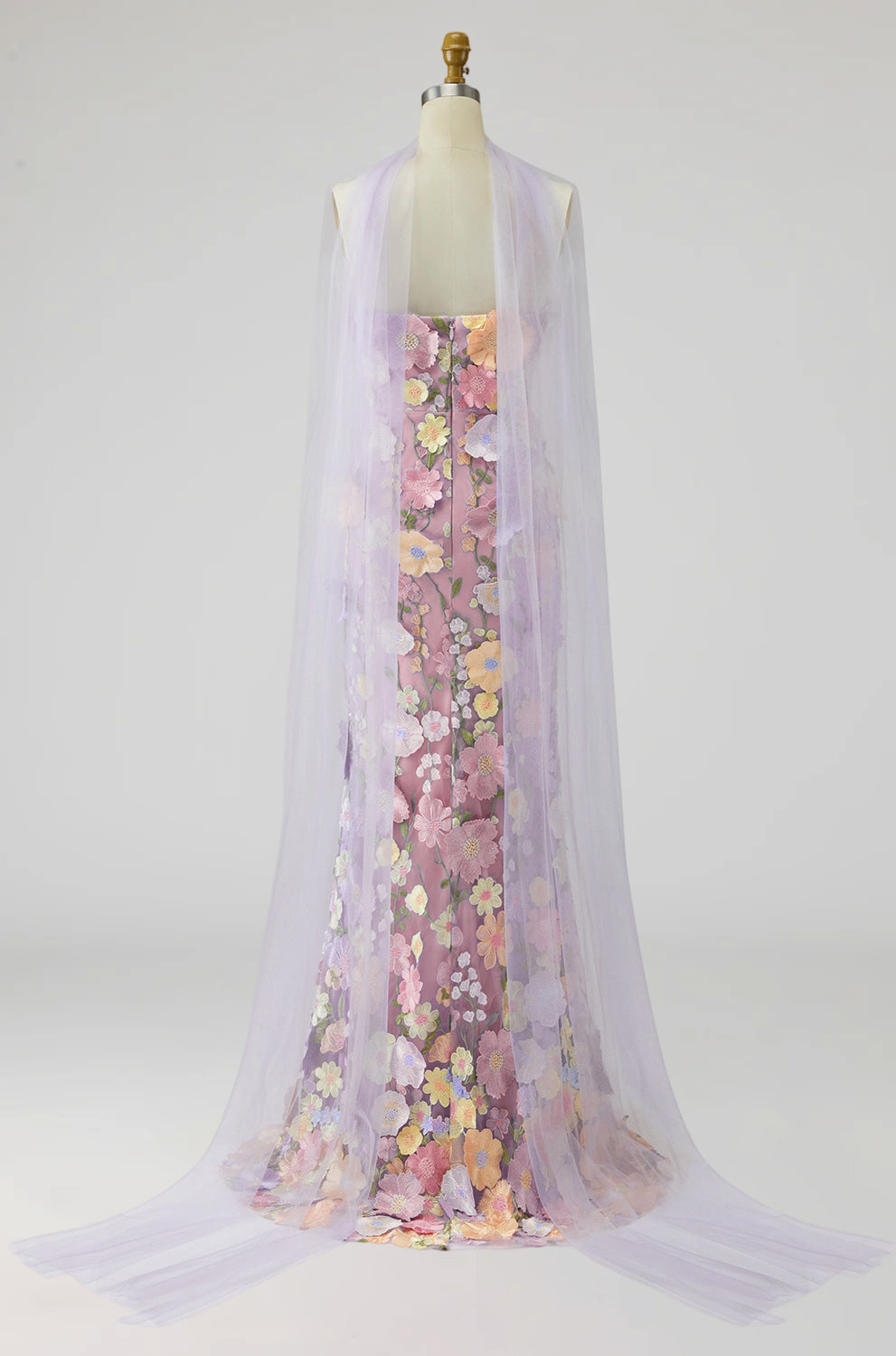 Floral Light Purple Long Mermaid Strapless Mother of the Bride Dress with Slit