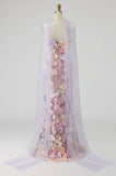 Floral Light Purple Long Mermaid Strapless Mother of the Bride Dress with Slit