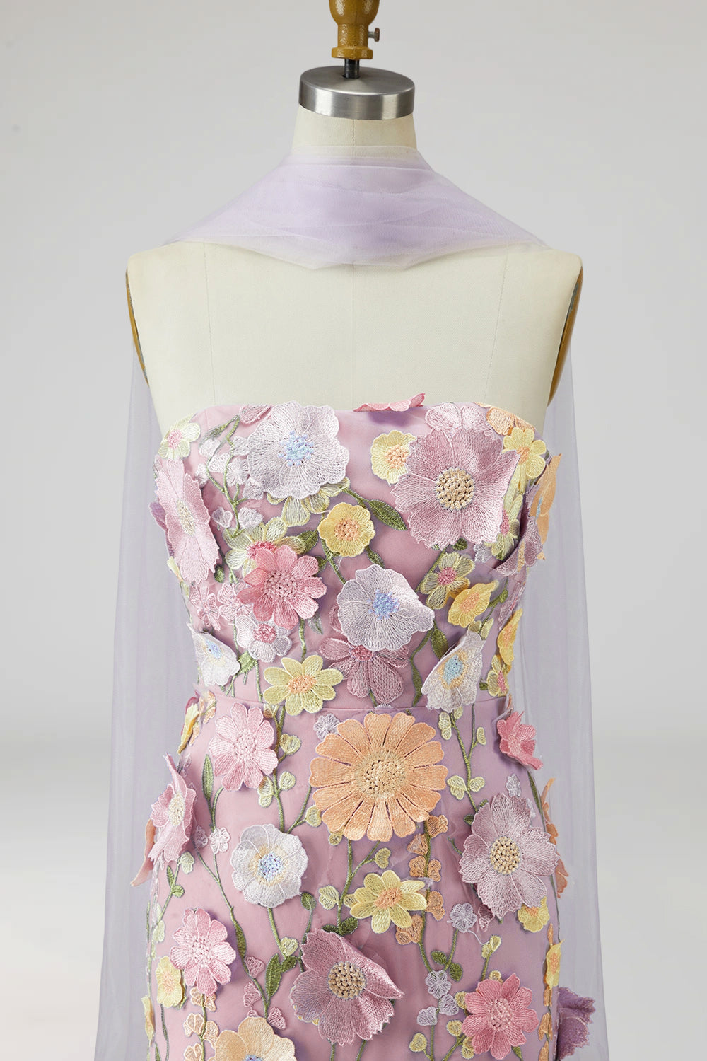 Floral Light Purple Long Mermaid Strapless Mother of the Bride Dress with Slit