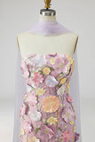 Floral Light Purple Long Mermaid Strapless Mother of the Bride Dress with Slit