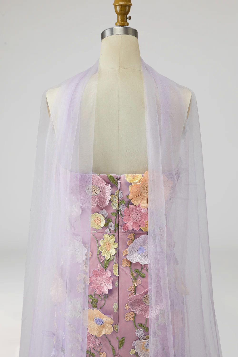 Floral Light Purple Long Mermaid Strapless Mother of the Bride Dress with Slit