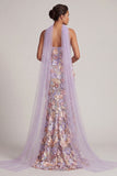 Floral Light Purple Long Mermaid Strapless Mother of the Bride Dress with Slit