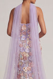 Floral Light Purple Long Mermaid Strapless Mother of the Bride Dress with Slit