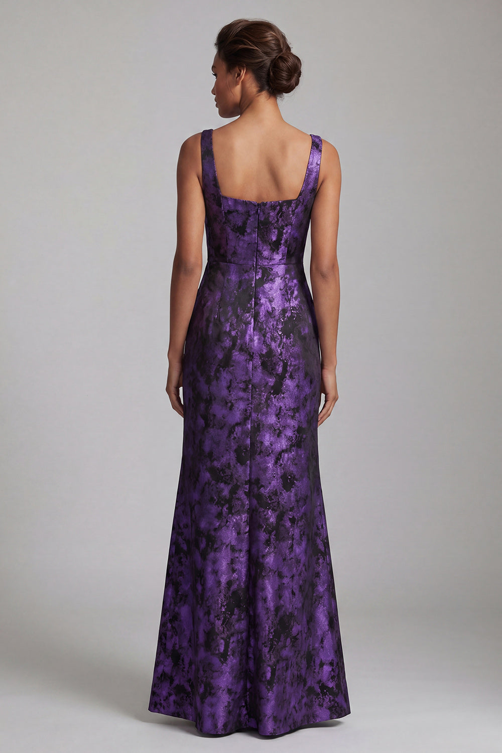 Floral Dark Purple Long Mermaid Ruched Mother of the Bride Dress with Slit