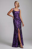 Floral Dark Purple Long Mermaid Ruched Mother of the Bride Dress with Slit