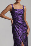 Floral Dark Purple Long Mermaid Ruched Mother of the Bride Dress with Slit