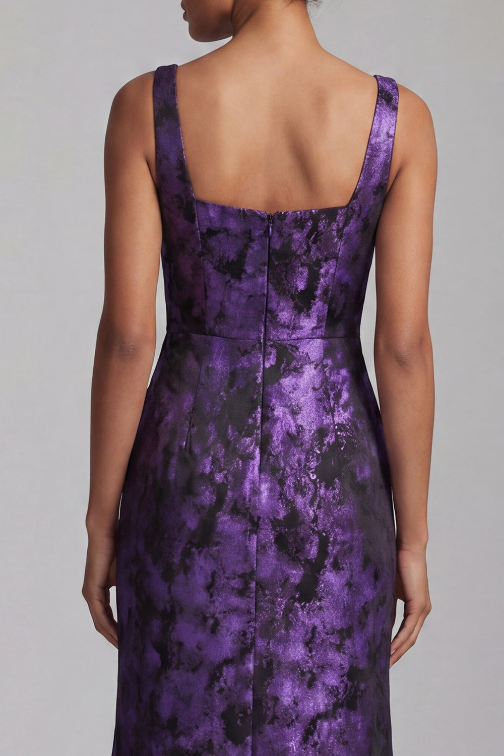 Floral Dark Purple Long Mermaid Ruched Mother of the Bride Dress with Slit