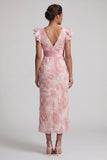 Sparkly Blush Long Sheath V-Neck Beaded Mother of the Bride Dress with Ruffles