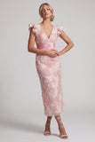 Sparkly Blush Long Sheath V-Neck Beaded Mother of the Bride Dress with Ruffles