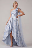 A Line Sky Blue Floral High Low Mother of the Bride Dress with Bow