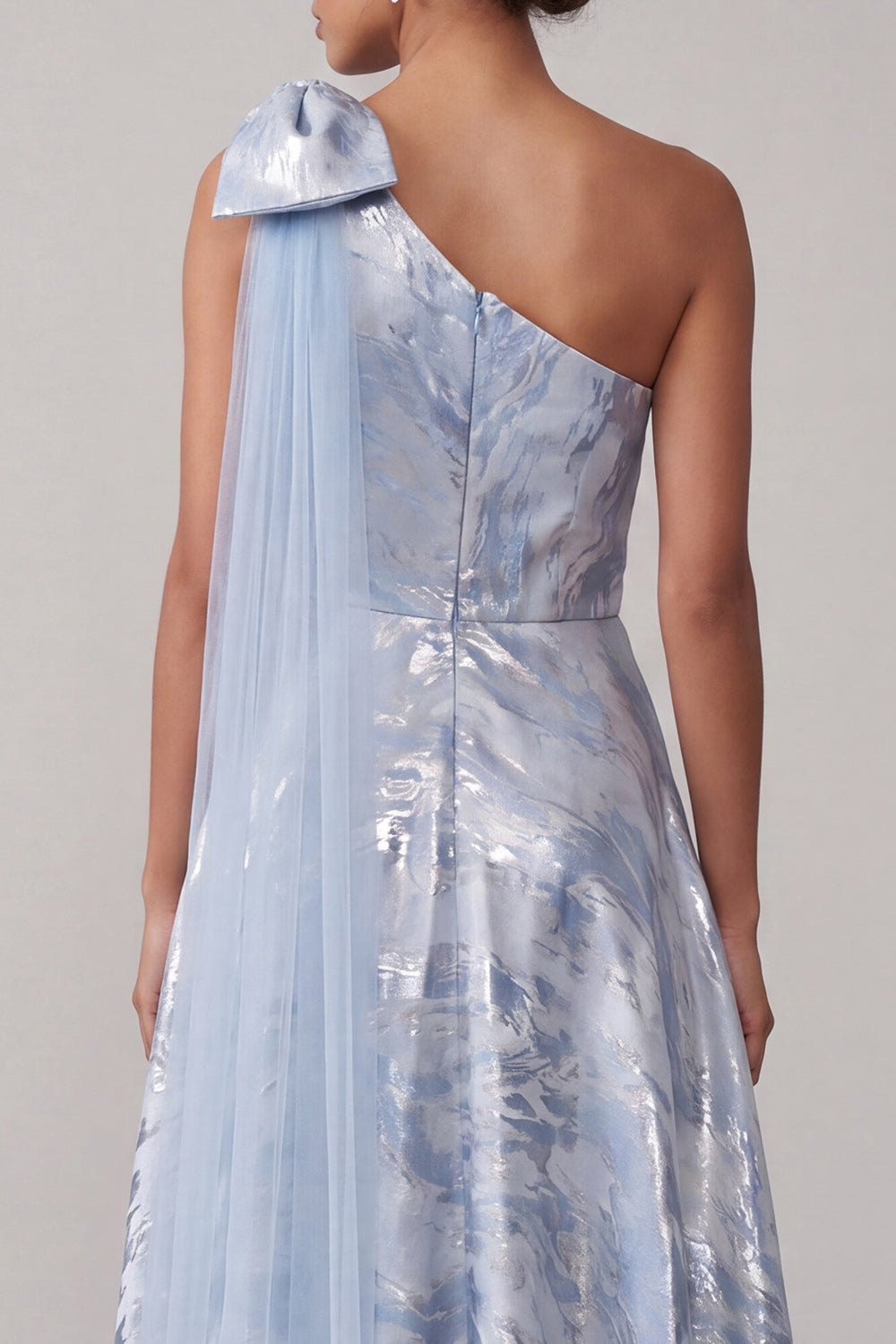 A Line Sky Blue Floral High Low Mother of the Bride Dress with Bow