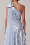 A Line Sky Blue Floral High Low Mother of the Bride Dress with Bow