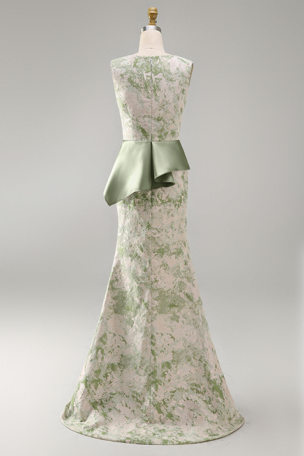Light Green Floral Long Mermaid Ruched Mother of the Bride Dress with Sash