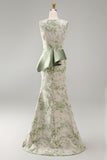 Light Green Floral Long Mermaid Ruched Mother of the Bride Dress with Sash